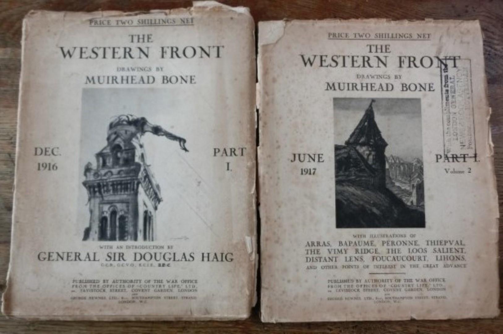 Bone, Muirhead (drawings By) - The western front, part 1, dec 1916 the western front. part 1, volume 2, june 1917  2 afzonderlijke delen.