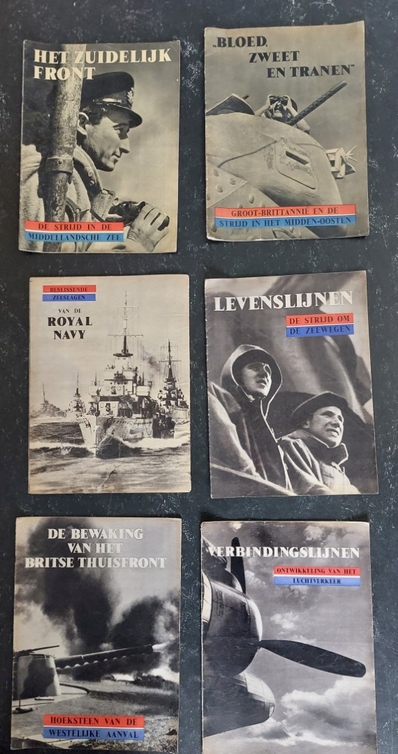 n.n. - Serie tijdschriften British Propaganda, 1944 beslissende zeeslagen,bloed zweet en tranen levenslijnen verbindingslijnen, bewaking van britse thuisfront zuidelijk front.