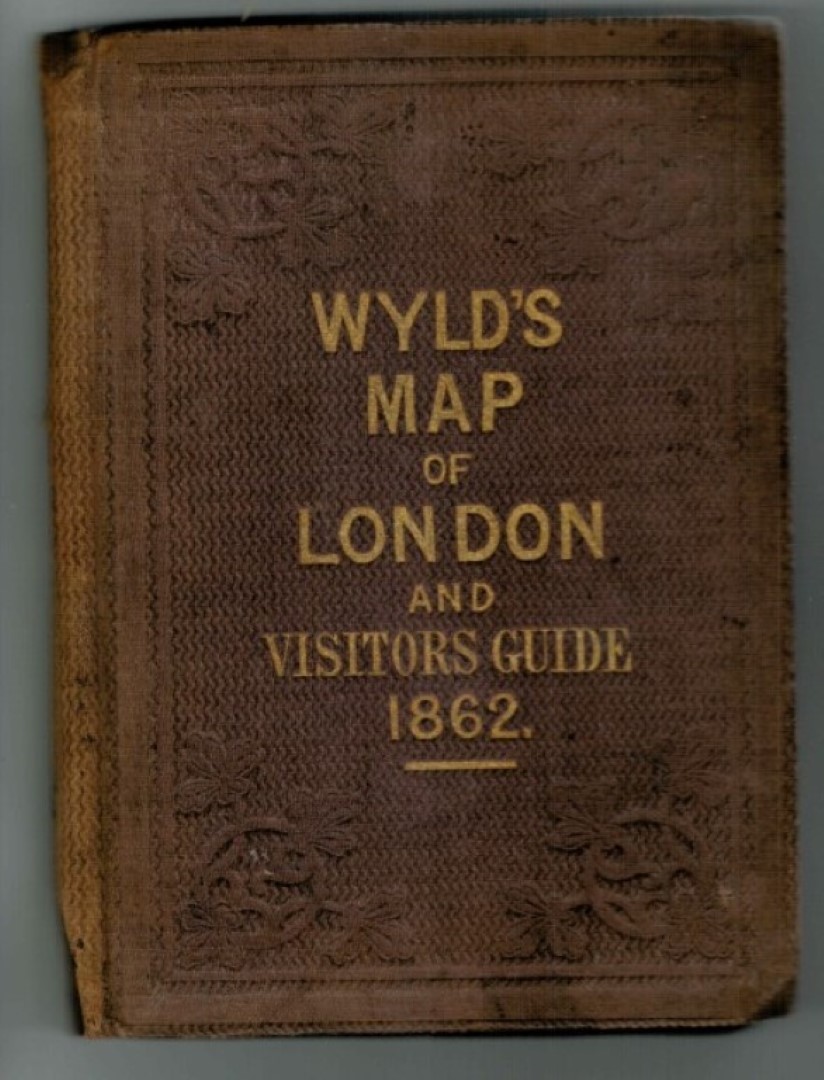 Red. - Wyld's Map  of London and visitors guide 1862 Extensive street map of London with decorative border (rear).